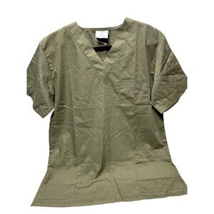 Olive Green Nurse Scrubs V-Neck T-Shirt Top with Pocket, Brand New Size Medium